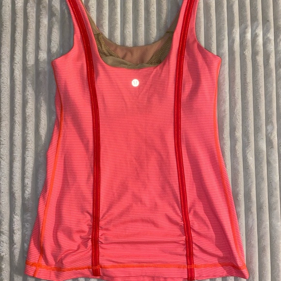 2 LULULEMON WHOLEHEARTED TANK BRIGHT ORANGE/TONKA - BLUE STRIPE SIZE-8 LONG - Picture 7 of 15